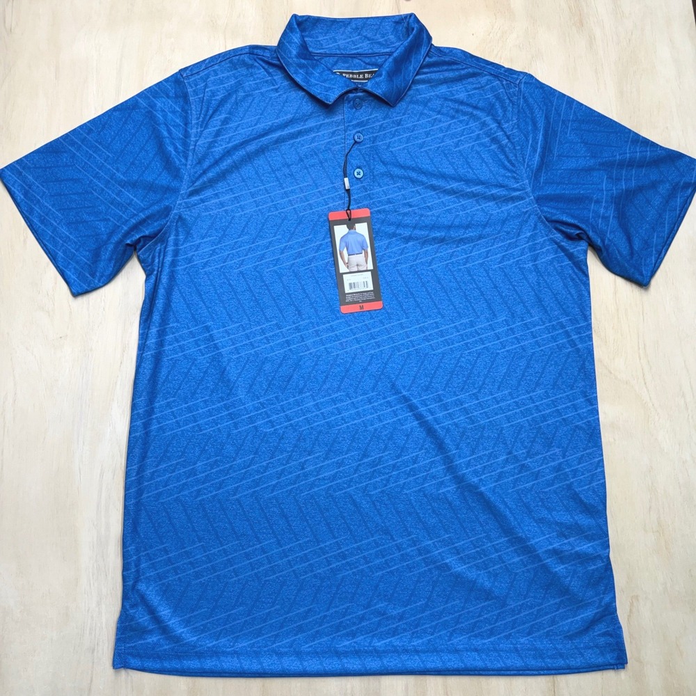 Pebble Beach Mens Blue Dry-Luxe Performance Golf Polo Shirt Geometric Size M